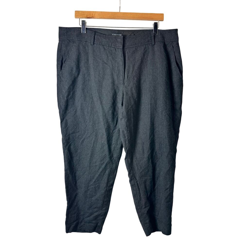 Eileen Fisher Linen Wool Blend Cropped Chino Dress Pants Women's Size 16 Gray